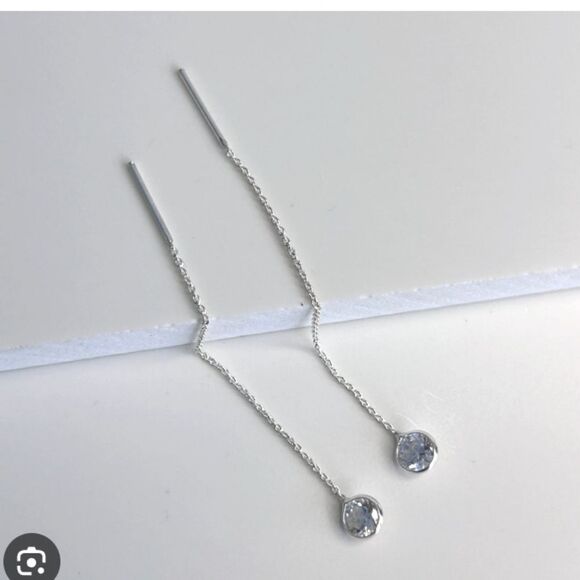 Silver Tone Luxe Pave Linear Earrings Cubic Zirconia Sensitive Ears Nickel Free - Picture 2 of 16